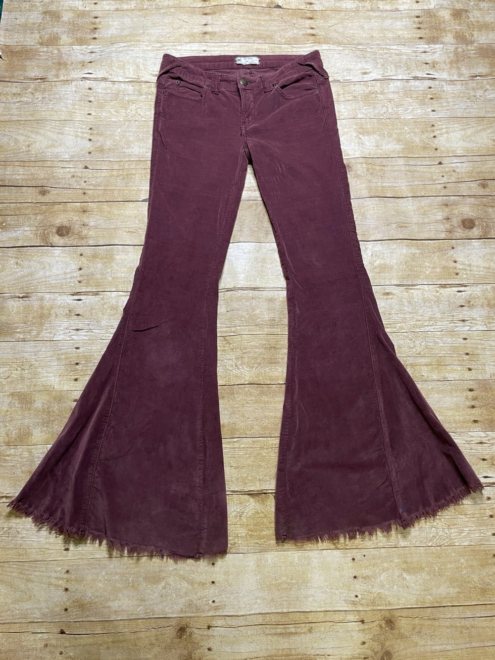 Free People Corduroy Flare Pants Frayed Hem In Brown Purple